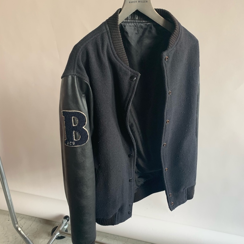 TOPSHOP - Varsity Jacket - Dark Navy / Leather